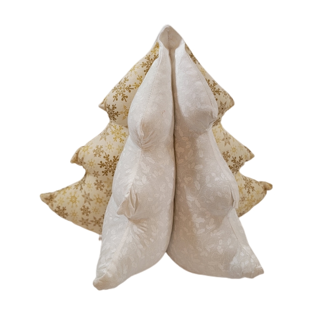 11" White and Gold Handcrafted Fabric Christmas Tree